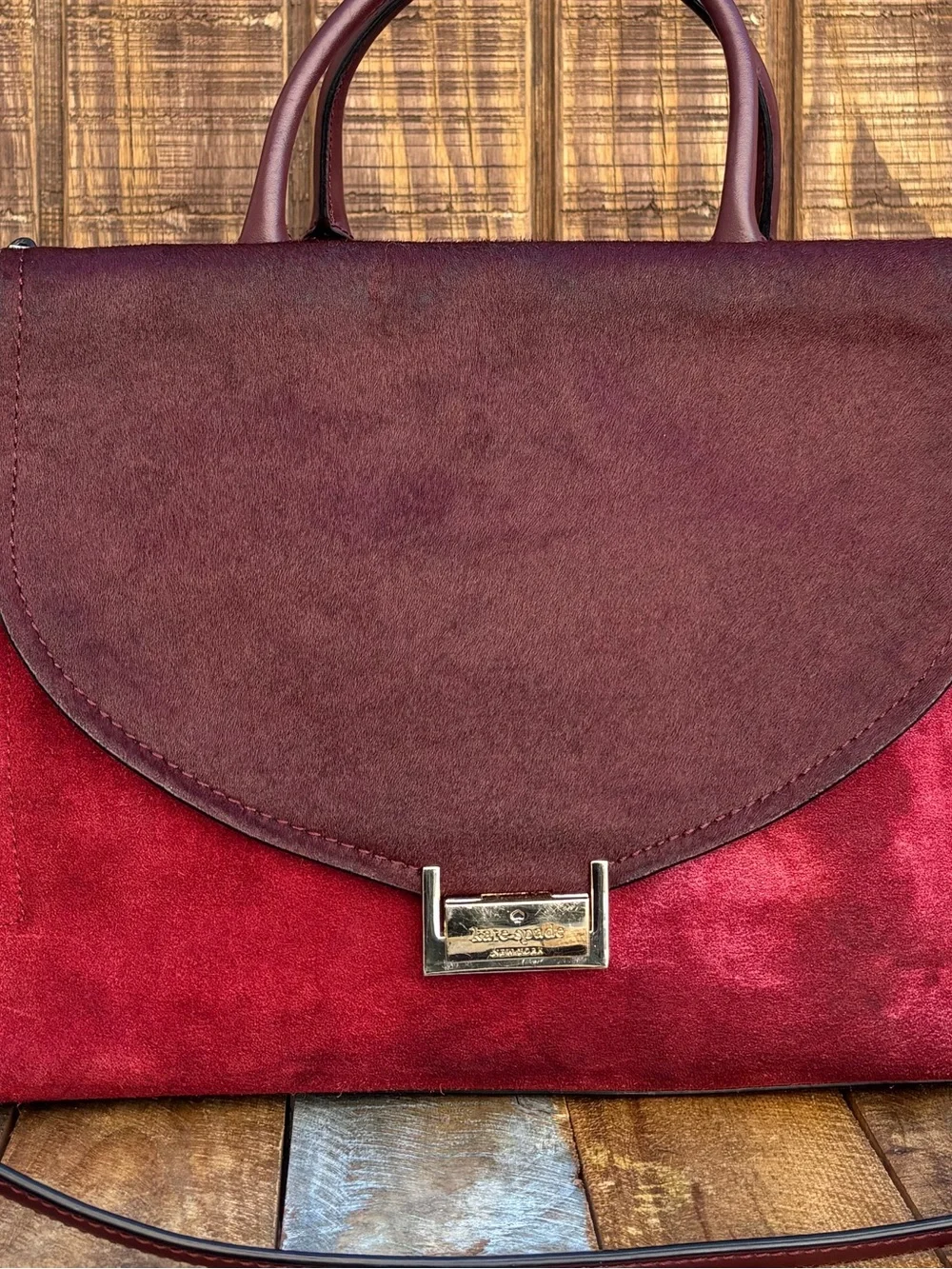 Kate Spade Red Plum Bordeaux Mira Street Keran Calf Hair Leather Purse